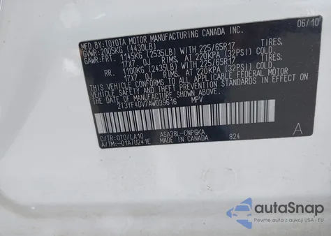 2010 Toyota Rav4 Limited из США, поврежденный, VIN 2T3YF4DV7AW039616